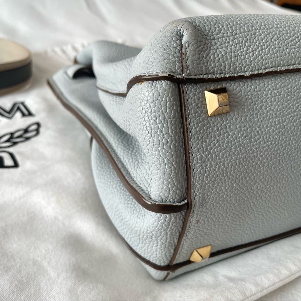 SOLD - MCM Large Milla Concrete (Light Blue-Gray) Leather Satchel Tote - Picture 16 of 17